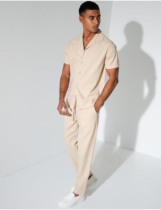 Ensemble pantalon et chemise effet chiné