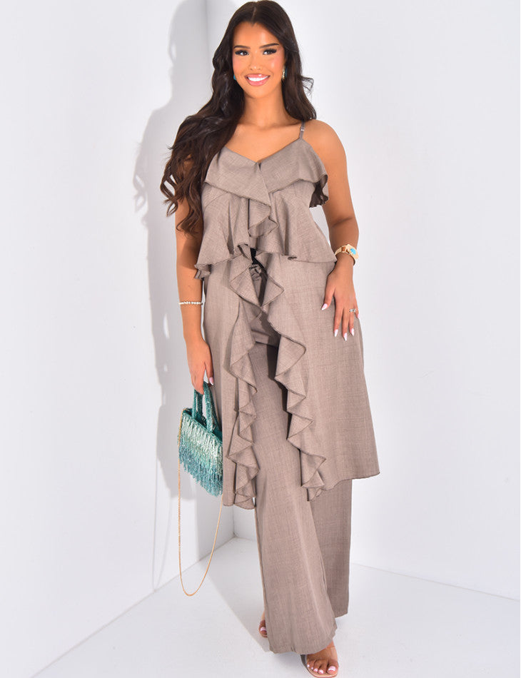 Ensemble pantalon et top long à volants
