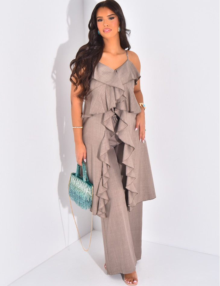 Ensemble pantalon et top long à volants