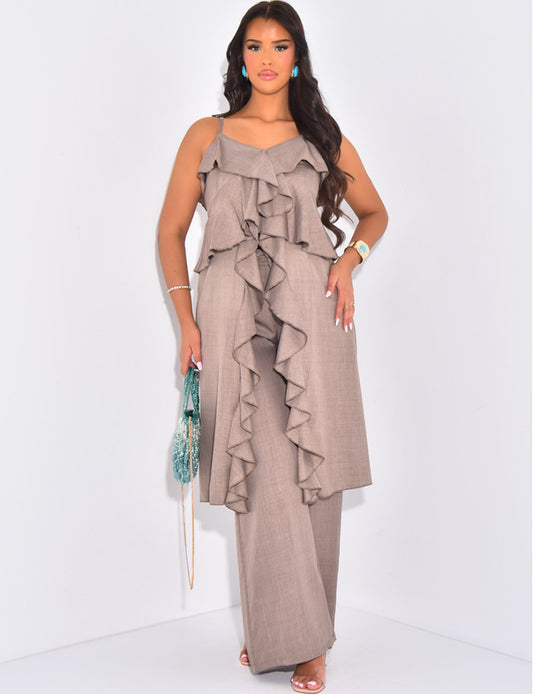 Ensemble pantalon et top long à volants