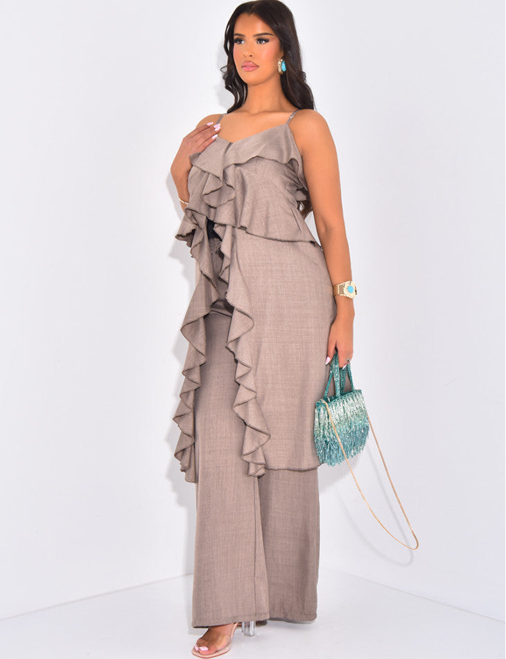 Ensemble pantalon et top long à volants
