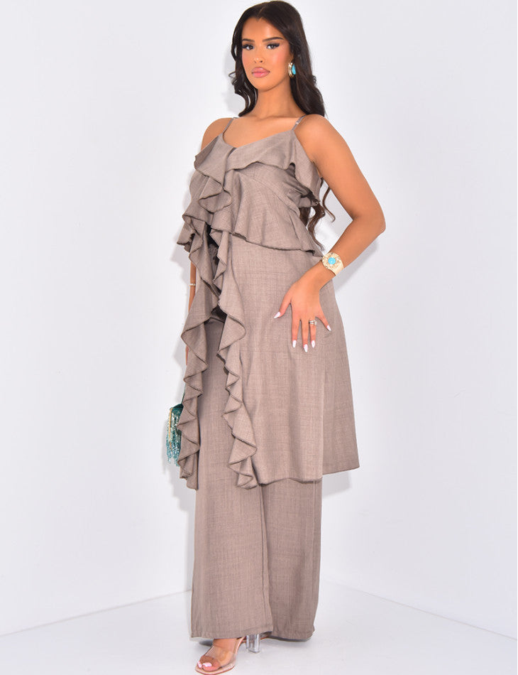 Ensemble pantalon et top long à volants